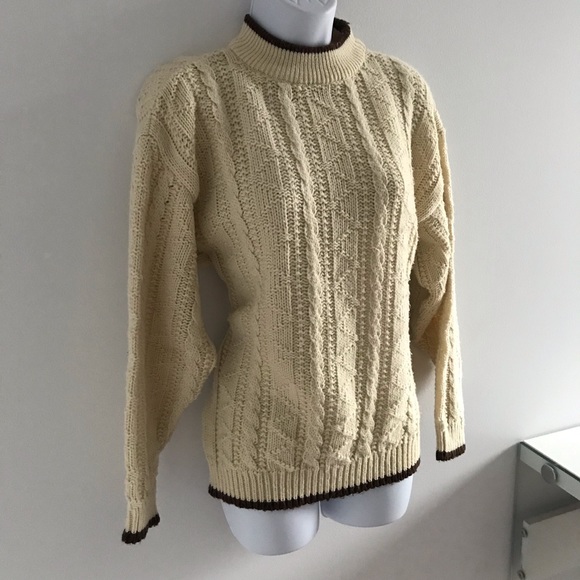 Jeff Laurent Cream and Brown Knitted Winter Sweater Vintage 90’s Y2K - Picture 6 of 16